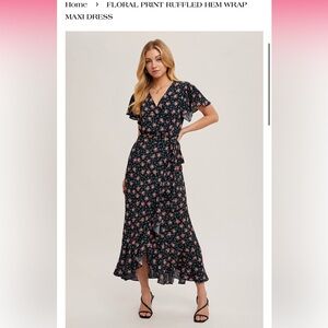 FLORAL PRINT RUFFLED HEM WRAP MAXI DRESS